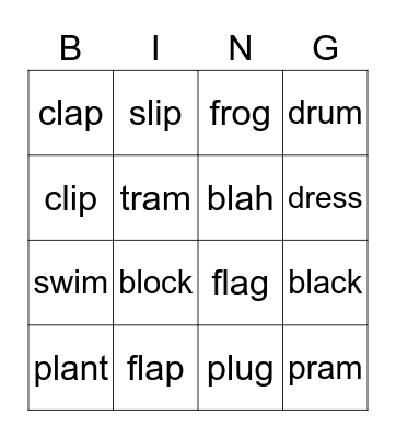 Classwork- Blends Bingo Card