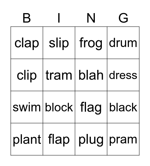 Classwork- Blends Bingo Card