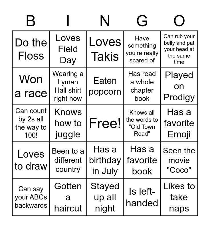 Get to Know You Bingo (two) Bingo Card