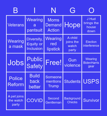 DNC 2020 Bingo Card