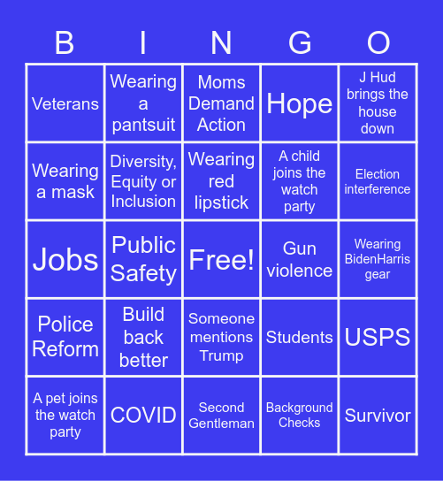 DNC 2020 Bingo Card