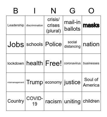 Democratic National Convention Bingo Card