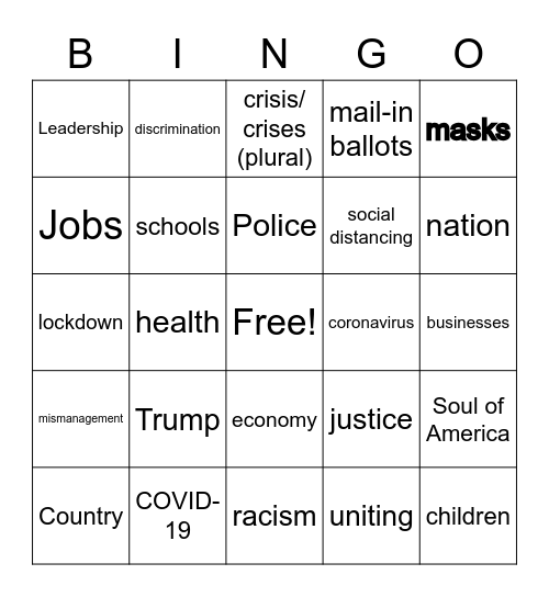 Democratic National Convention Bingo Card