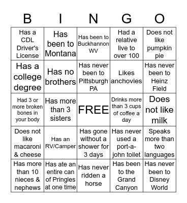 ICE BREAKER BINGO Card