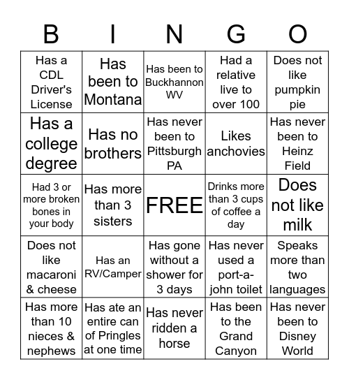 ICE BREAKER BINGO Card