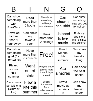 MY SUMMER Bingo Card