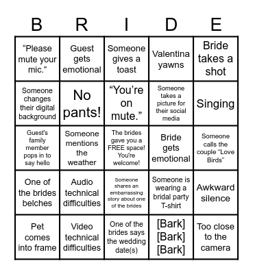 Blaze and Bug's Bridal Bingo Card