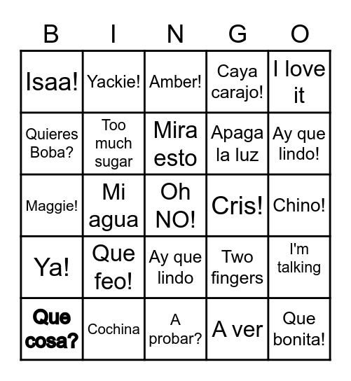 Los Dichos de Rosa Bingo Card