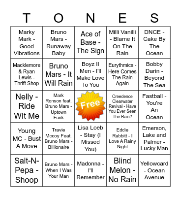 Game of Tones 8-17-20 Game 2 Bingo Card