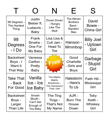 Game of Tones 8-17-20 Game 5 Bingo Card
