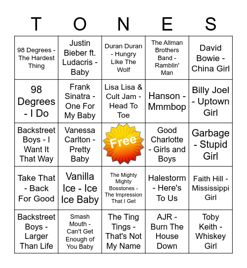 Game of Tones 8-17-20 Game 5 Bingo Card