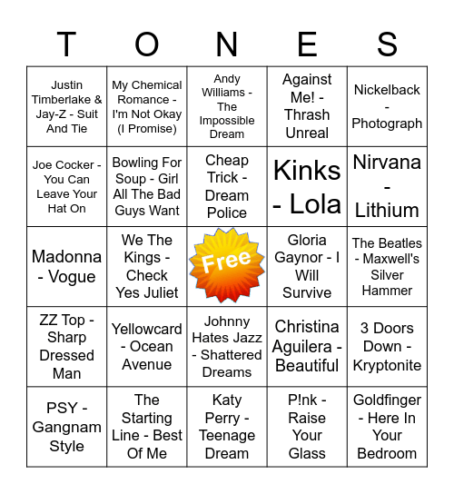 Game of Tones 8-17-20 Game 6 Bingo Card