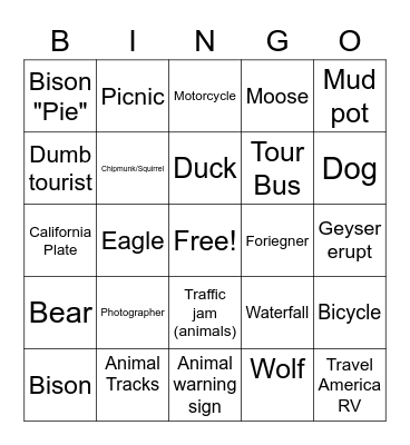 Yellowstone Bingo Card