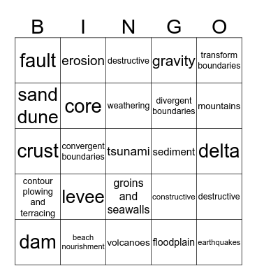 Earth Science BINGO Card