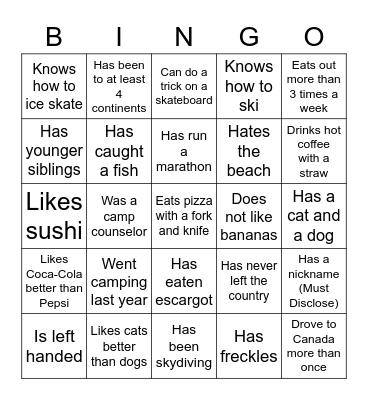 Getting to Know You Bingo Card