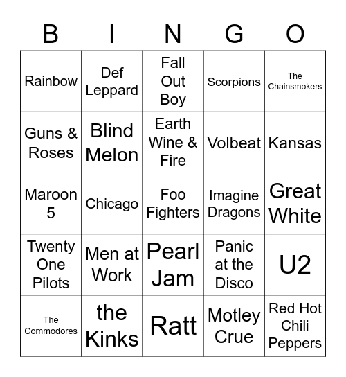 Bands Bingo Card