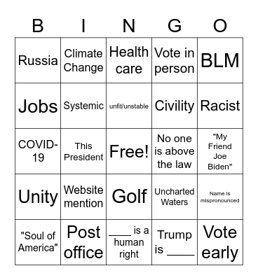 2020 Convention Bingo Card