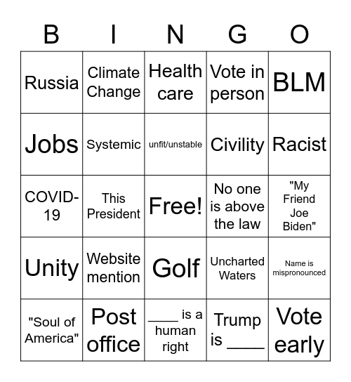 2020 Convention Bingo Card