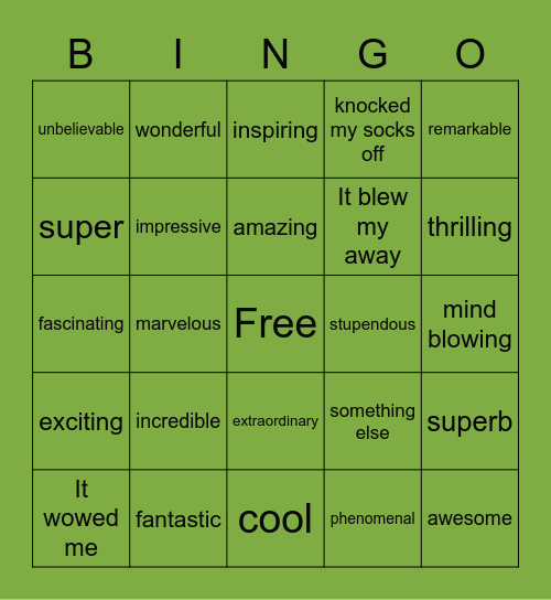 Synonyms forg reat Bingo Card