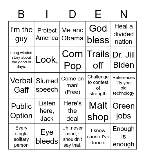 Biden Bingo Card