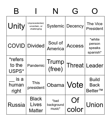 2020 DNC Bingo Card
