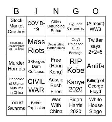2020 Calamity Bingo Card
