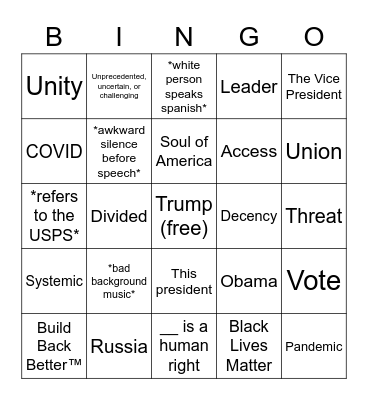 2020 DNC Bingo Card