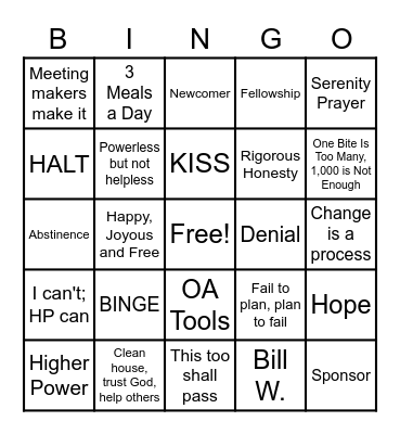 OA Bingo Card
