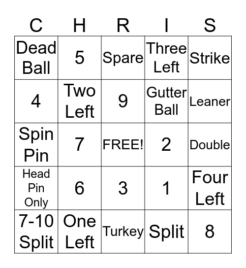 Grooms Dinner Bowling Bingo Card