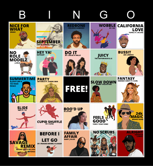 BINGO: Cookout Playlist Edition Bingo Card