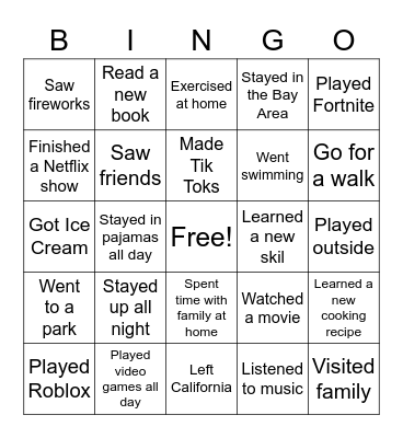 back to School Bingo Card