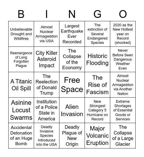 2020 Apocalyptic Bingo Card