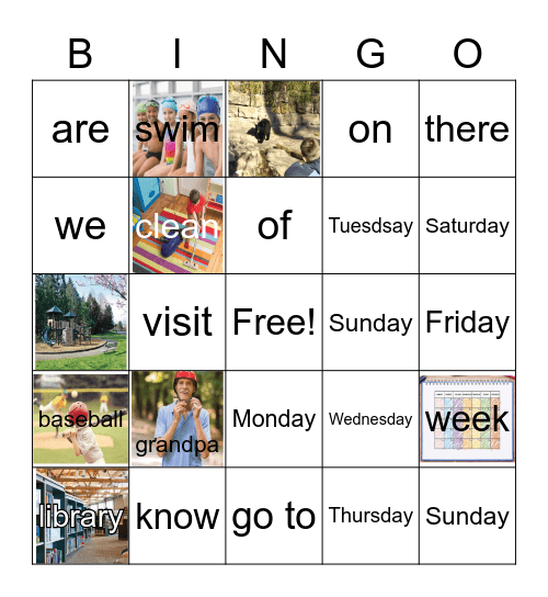I know the days of the week Bingo Card