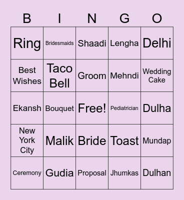 Payal's Bridal Bingo Card