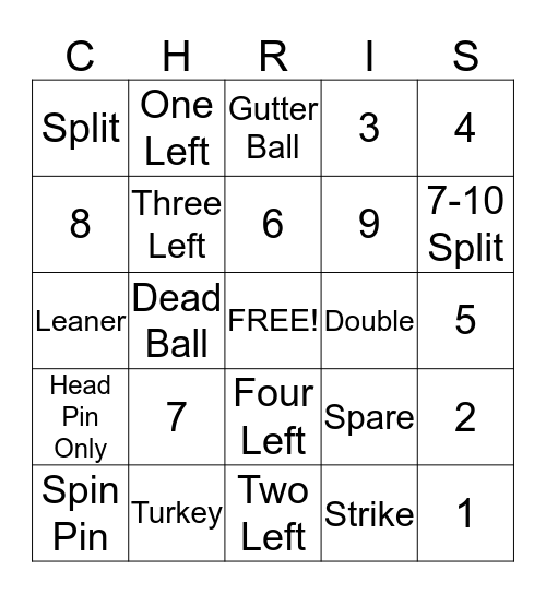 Grooms Dinner Bowling Bingo Card