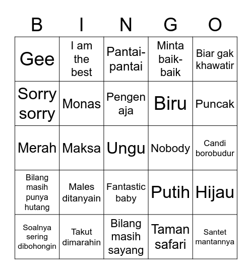 Minseo Bingo Card