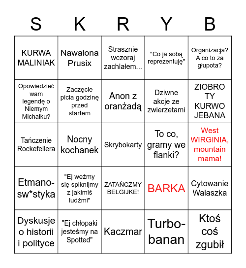 Skrybopiwne Bingo Card