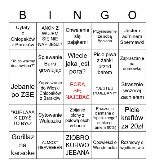 WUJA NA SKRYBOPIWIE BINGO Card