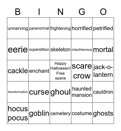 Halloween Bingo Card