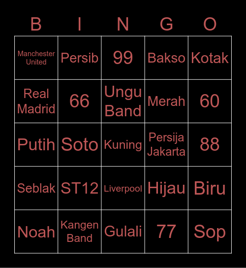 Nani’s Bingo Card