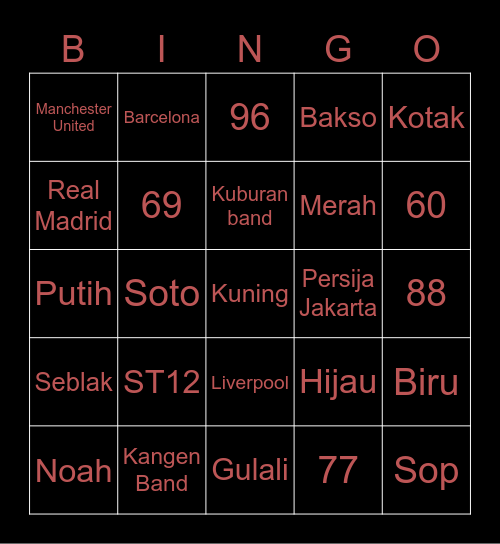 Nani’s Bingo Card