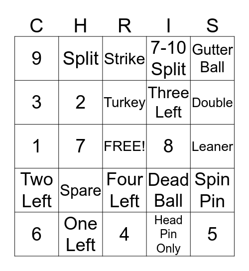 Grooms Dinner Bowling Bingo Card