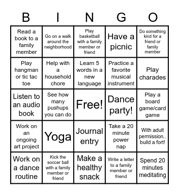 Wellness Wednesday Bingo Card