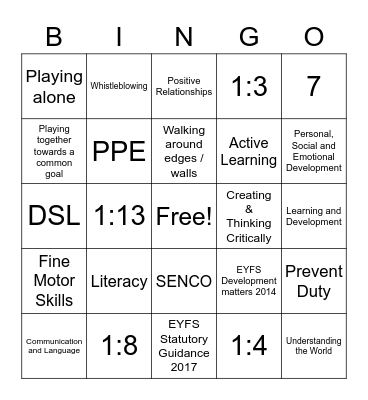 Early years Bingo Card