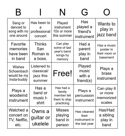 Music Bingo Card