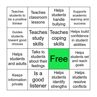 What does a counselor do? Bingo Card