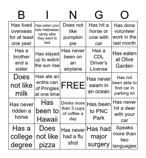 ICE BREAKER BINGO Card