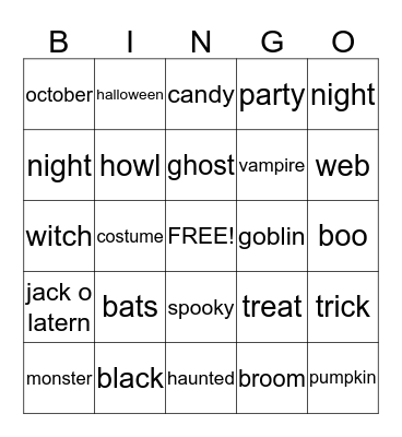 Halloween BINGO Card