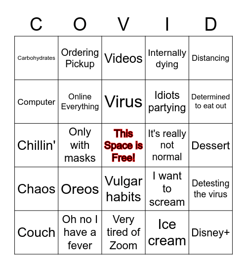 Covid Bingo Card