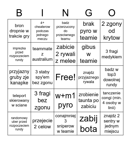 TF2 Bingo Card